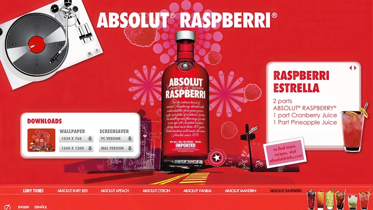 Absolut Raspberri digital campaign with product, music, and cocktail content